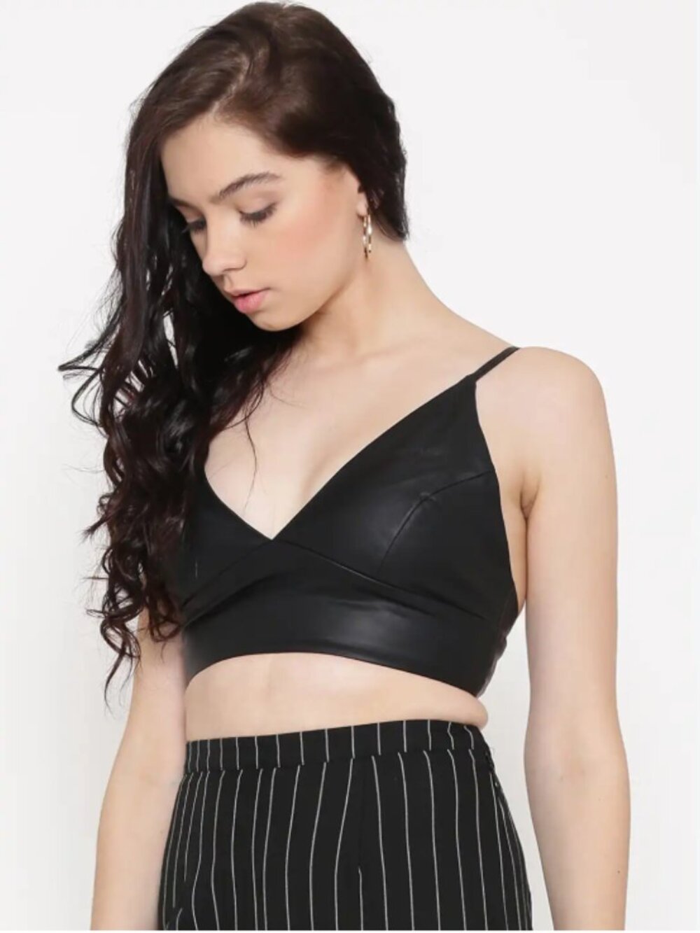 Forever 21 Black Faux Leather Back Zip Cropped Tank Top S